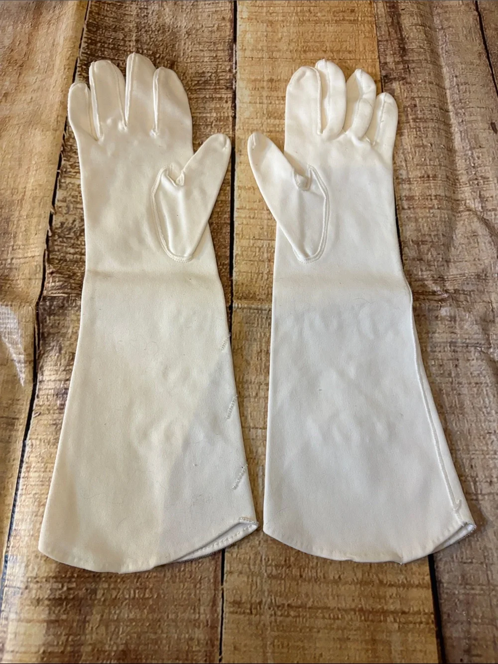 Ivory Embroidered Satin-Style Long Gloves